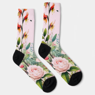 Rosa Crew-Socken mit Blumenmuster Socken