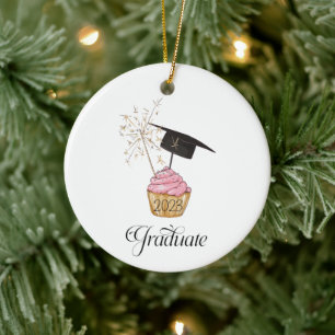 Rosa Cupcake-Abschlussjahr Benutzerdefinierte Nach Keramik Ornament