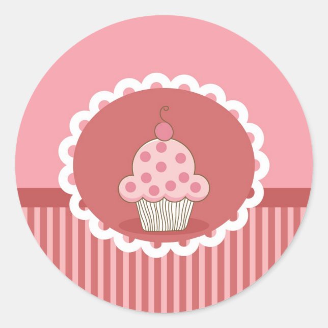 rosa Cupcake-Design Runder Aufkleber (Vorderseite)