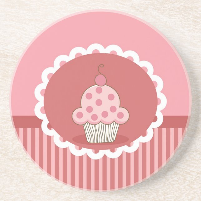 Rosa Cupcake-Design Sandstein Untersetzer (Vorne)