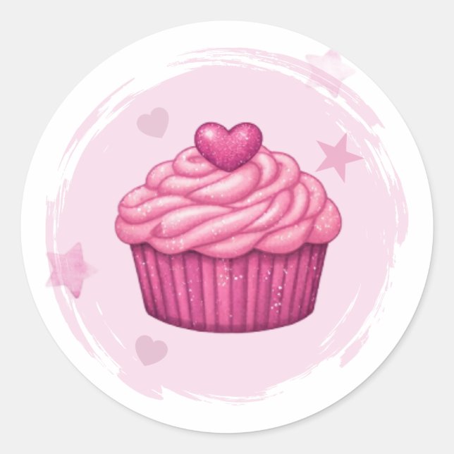 Rosa Cupcake-Feier-Aufkleber Runder Aufkleber (Vorderseite)