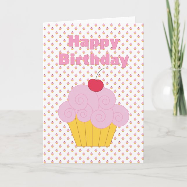 Rosa Cupcake Geburtstagskarte Karte (Vorderseite)