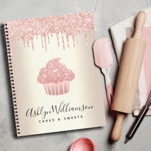 Rosa Cupcake Glittertropfen Konditor Bäckerei Gold Notizbuch