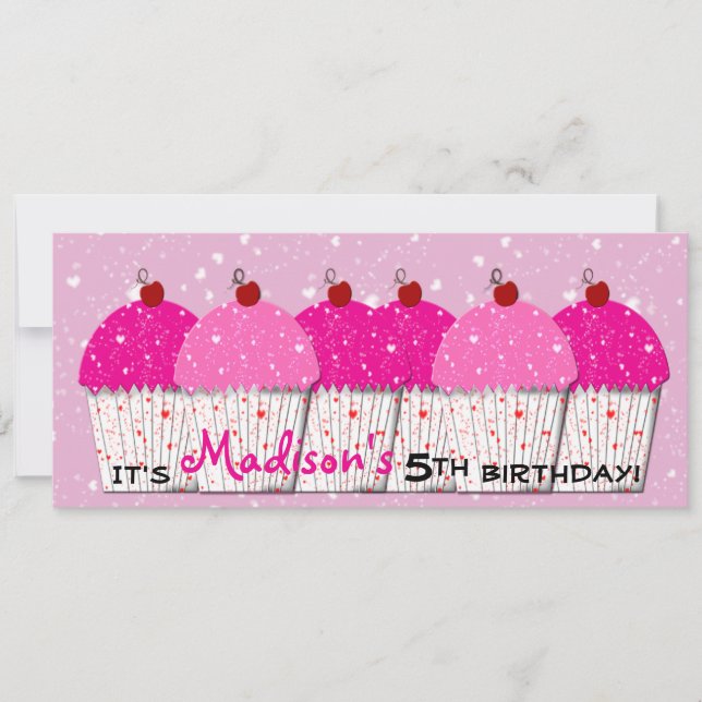 Rosa Cupcake Liebe Geburtstagsparty Einladung (Vorderseite)
