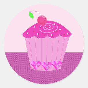 Rosa Cupcake mit Kirsche oben drauf Runder Aufkleber