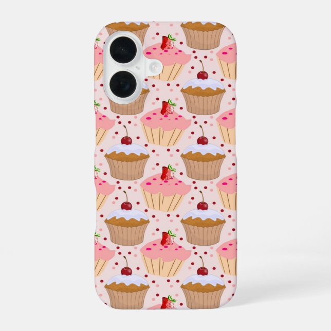 Rosa Cupcake-Muster iPhone 16 Hülle (Rückseite)