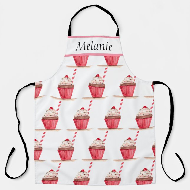 Rosa Cupcake Süßigkeiten Handgezogene Backwaren Ni Schürze (Vorderseite)