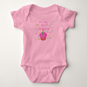 Rosa Cupcake zum ersten Geburtstag mit Kerze Baby Strampler