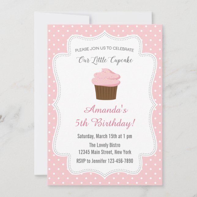 Rosa Cupcake zum Geburtstag Einladung (Vorderseite)