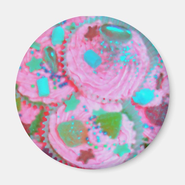 Rosa Cupcakes Kühlschrankmagnet rund Magnet (Vorne)