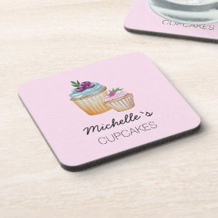 Rosa Cupcakes und Früchte Wasserfarben Getränkeuntersetzer