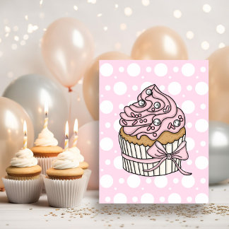 Rosa Cupcakes und Polka Dots Girl's Birthday Postkarte