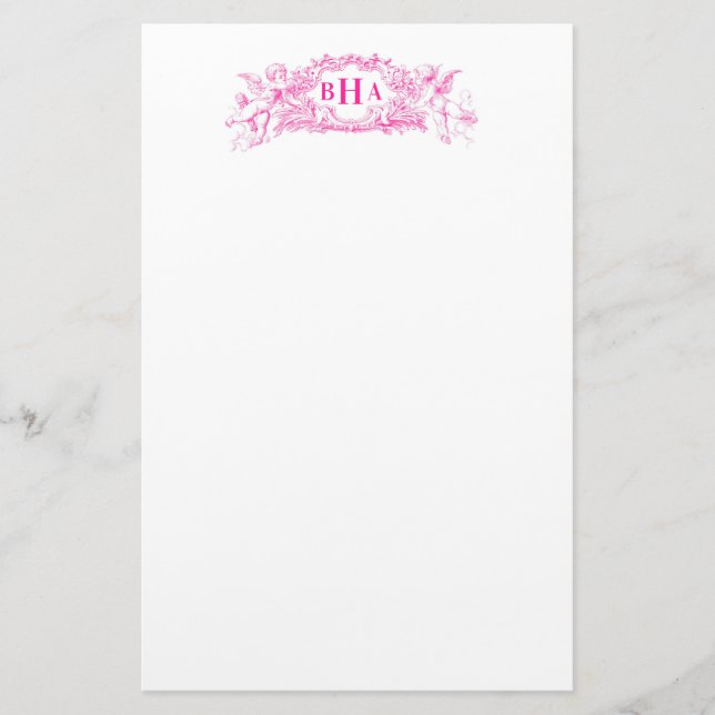 Rosa Cupids und Monogramm Briefpapier (Vorderseite)