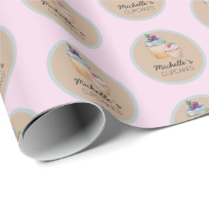Rosa CupKuchen und Früchte Wasserfarbe Geschenkpapier