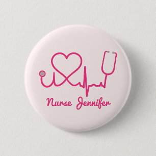 Rosa Custom Nurse Name Stethoscope Heart Life Line Button