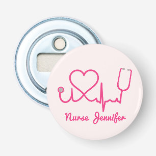 Rosa Custom Nurse Name Stethoscope Heart Life Line Flaschenöffner