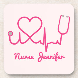 Rosa Custom Nurse Name Stethoscope Heart Life Line Getränkeuntersetzer