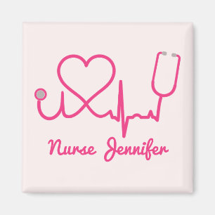 Rosa Custom Nurse Name Stethoscope Heart Life Line Magnet
