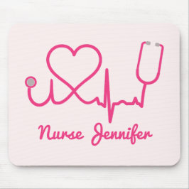 Rosa Custom Nurse Name Stethoscope Heart Life Line Mousepad