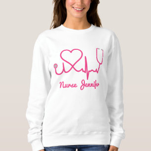Rosa Custom Nurse Name Stethoscope Heart Life Line Sweatshirt