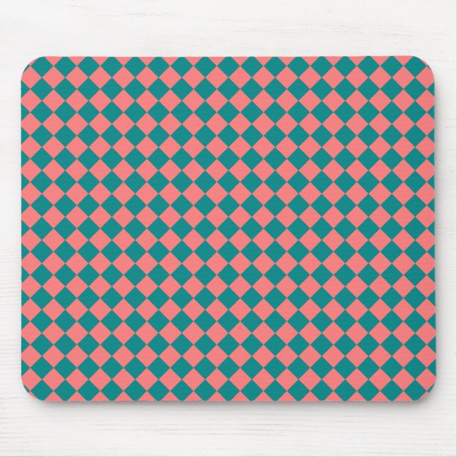 Rosa Cyan Karo Diamantmuster Mousepad (Vorne)