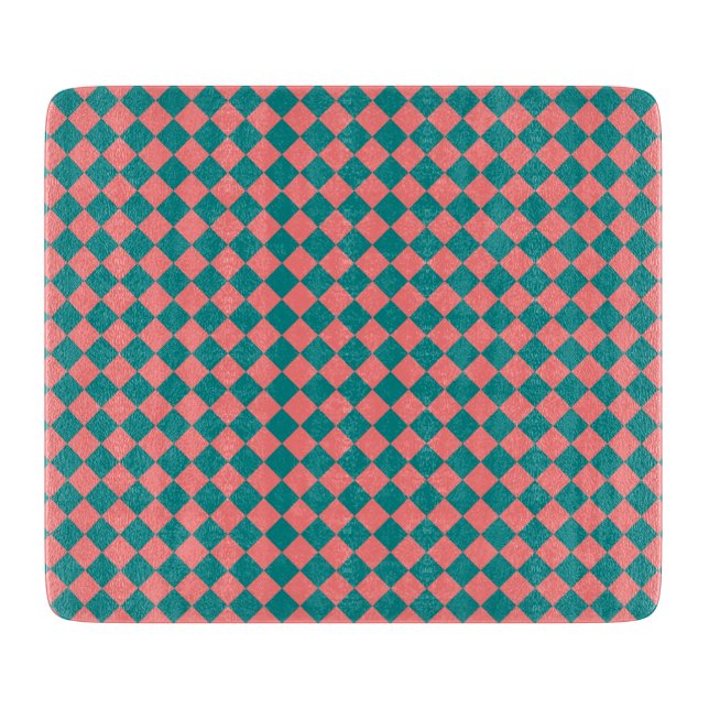 Rosa Cyan Karo Diamantmuster Schneidebrett (Vorderseite)