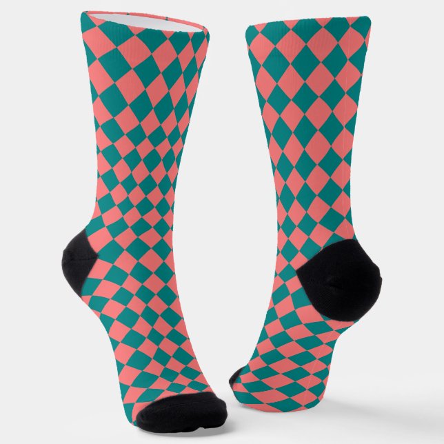 Rosa Cyan Karo-Diamantmuster Socken (Gewinkelt)