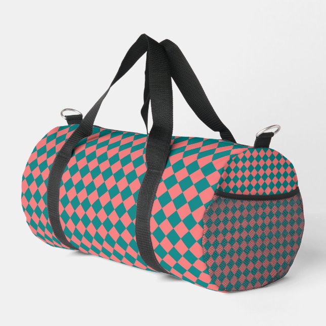 rosa Cyan Schachbrett Diamond Pattern Duffle Bag (Rechte Ecke)