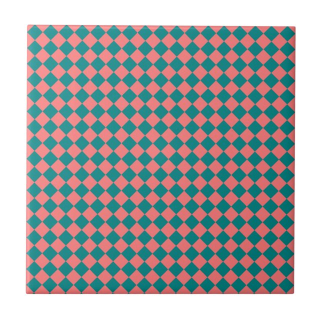 rosa Cyan Schachbrett Diamond Pattern Fliese (Vorderseite)