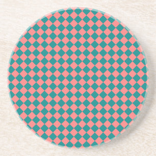 rosa Cyan Schachbrett Diamond Pattern Getränkeuntersetzer