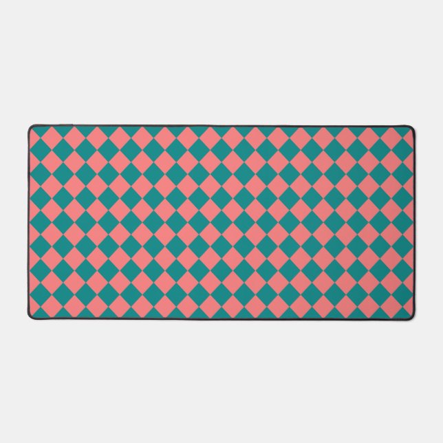 rosa Cyan Schachbrett Diamond Pattern Schreibtischunterlage (Vorderseite)