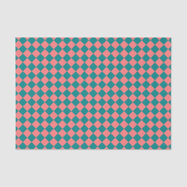 rosa Cyan Schachbrett Diamond Pattern Seidenpapier (Vorderseite)