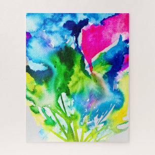 Rosa Cyclamen Blume abstrakte Wasserfarbe Puzzle