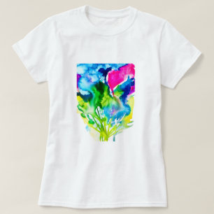 Rosa Cyclamen Blume abstrakte Wasserfarbe T-Shirt