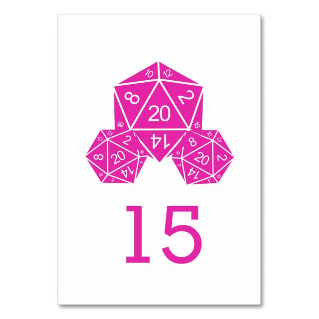 Rosa D20 Dice-Hochzeitskarte Tischnummer (Vorderseite)
