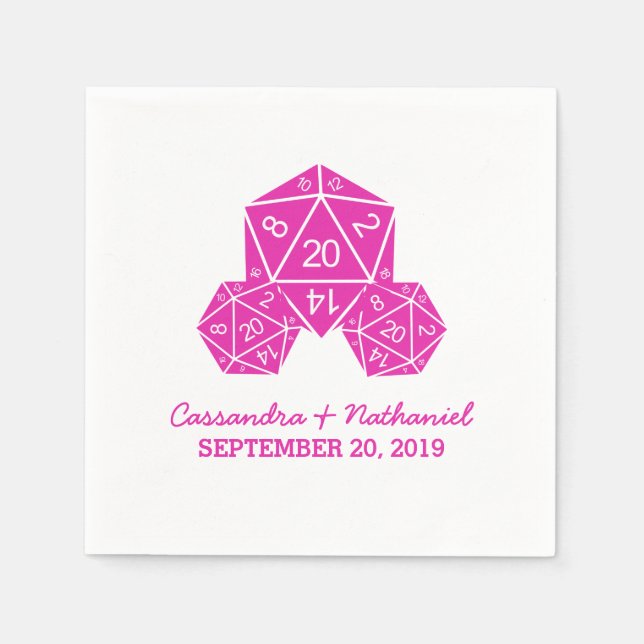 Rosa D20 Dice Hochzeitspapier Napkins Serviette (Vorderseite)