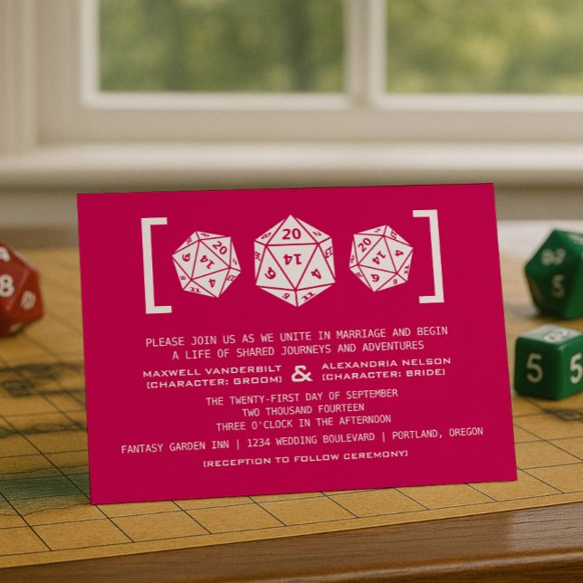 Rosa D20 Würfel - Einladung zur Hochzeit (Pink D20 Dice Gamer Wedding Invitation)
