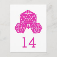 Rosa D20 Würfel Tischnummer Postkarte