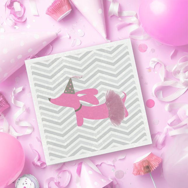 Rosa Dackel Ballerina Tutu Party Napkins Serviette (Pink dachshund party - ballerina tutu wiener dog for kids birthday  )