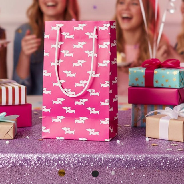 Rosa Dackel Dog Geschenktasche Dackel Spaß Kleine Geschenktüte (Pink dachshund party gift bag)