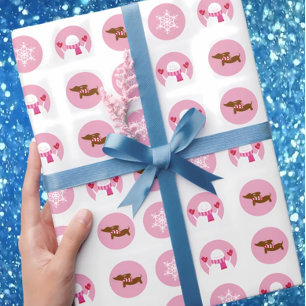 Rosa Dackel Schneeflocke Schneemann Geschenkpapier