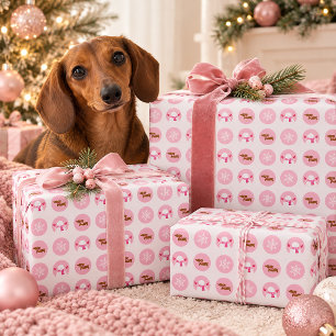 Rosa Dackel-Schneeflocken-Schneemann Geschenkpapier