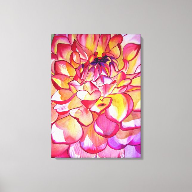 Rosa Dahlia Aquarell abstrakte Kunst Leinwand (Vorderseite)
