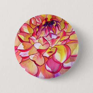 Rosa Dahlia Blume Aquarell Kunst Button