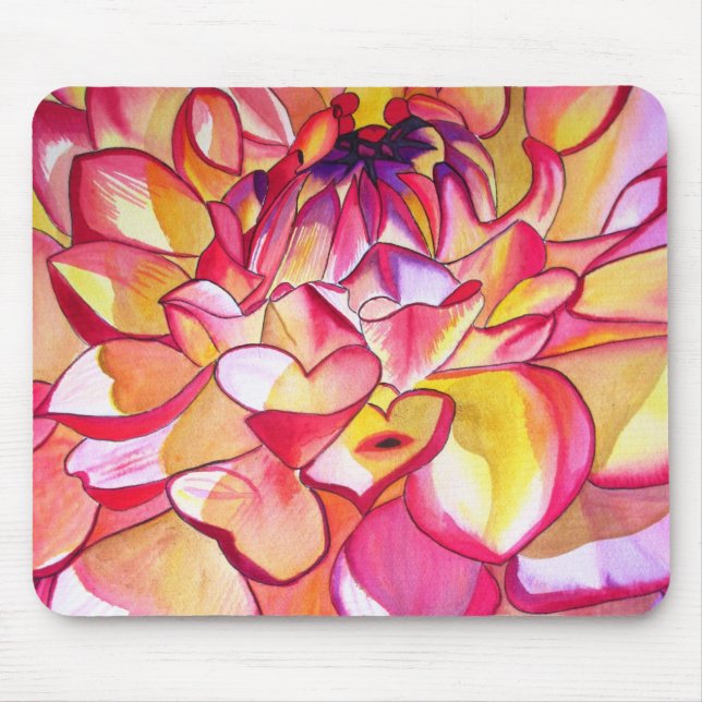 Rosa Dahlia Blume Aquarell Kunst Mousepad (Vorne)