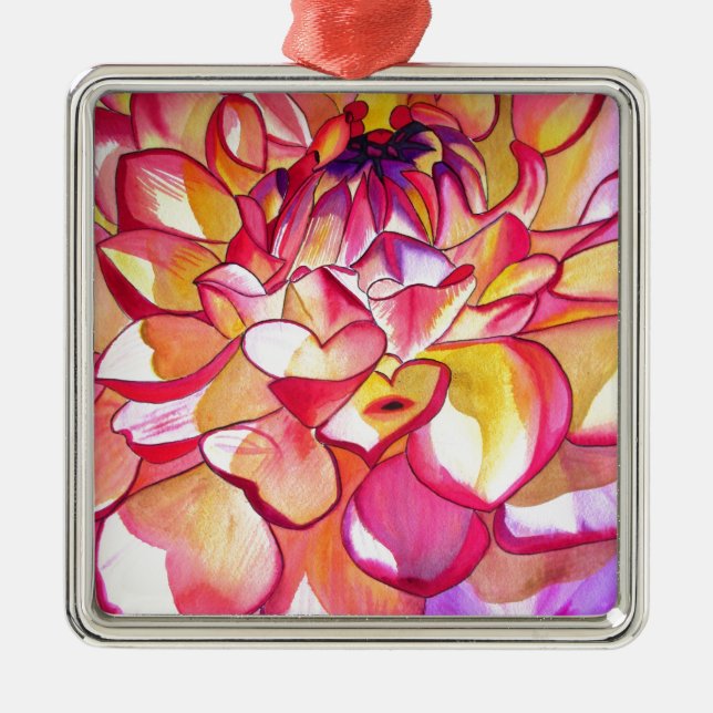 Rosa Dahlia Blume Aquarell Kunst Ornament Aus Metall (Vorne)
