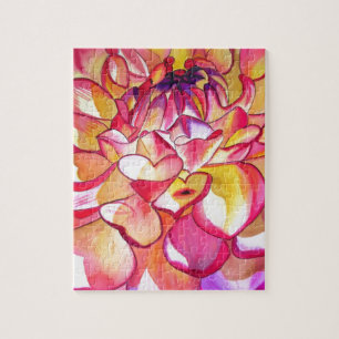 Rosa Dahlia Blume Aquarell Kunst Puzzle
