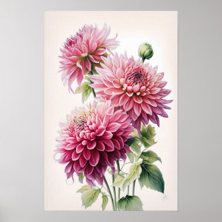 Rosa Dahlia Blume Art Print Poster