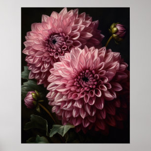 Rosa Dahlia Blume Art Print Poster