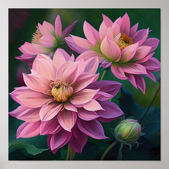 Rosa Dahlia Blume Art Print Poster (Vorne)